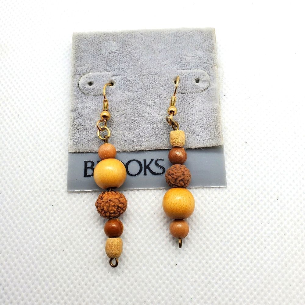 Vintage Brooks Wooden Beaded Dangling Earrings